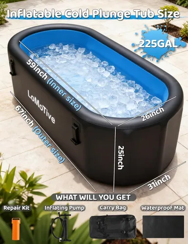 Miniatura 3 de Tina de Sumersión en Frío para Baño de Hielo de 67" 225 Galones - Tina de Baño Inflable Portátil para Atletas Tina de Hielo con Bomba Cubierta