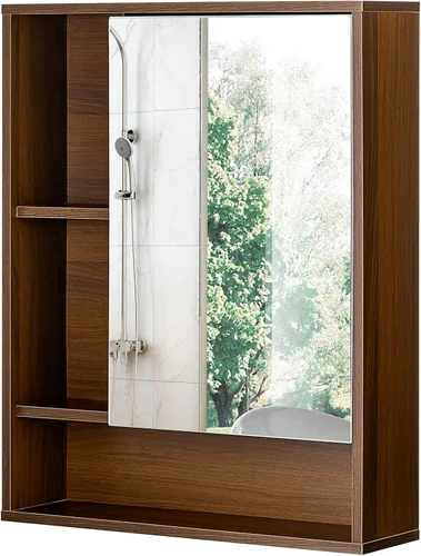 Miniatura 7 de ChooChoo Armario con espejo de pared para baño, botiquín con puerta única y estante ajustable, gabinete de almacenamiento para ahorrar espacio sobre