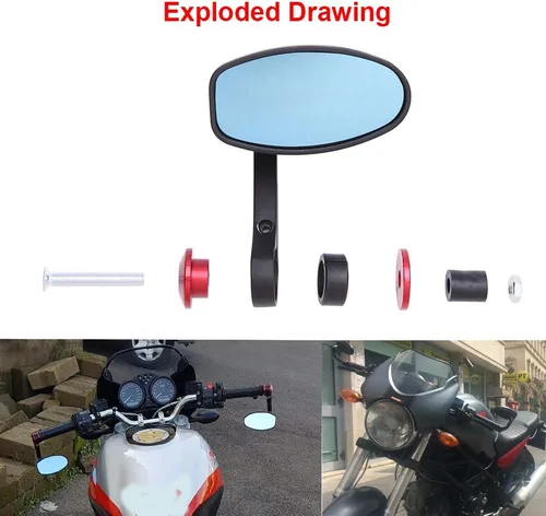 Miniatura 4 de Espejos retrovisores ovalados universales CNC para motocicleta de 7/8 pulgadas, compatible con Honda Yamaha Suzuki Sports Bike Street Fighter (rojo)