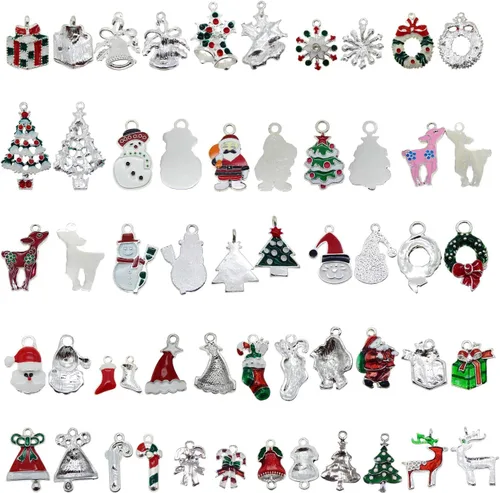 Miniatura 4 de JJG Race - 30 piezas de esmalte surtido de árbol de Navidad, Papá Noel, reno, delicado, colgante, regalos de Navidad, dijes para aretes, fabricación