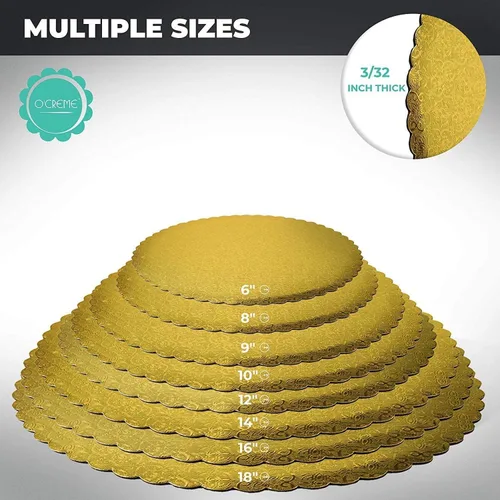 Miniatura 3 de O'Creme Gold-Top - Tabla redonda festoneada para pasteles y repostería de 3/32 pulgadas de grosor, 14 pulgadas de diámetro, paquete de 10 Dorado