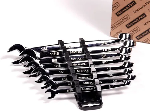 MichaelPro MP001014 - Juego de 8 herramientas de llaves combinadas SAE patentadas, diseño de agarre en espiral, juego de llaves de desplazamiento de