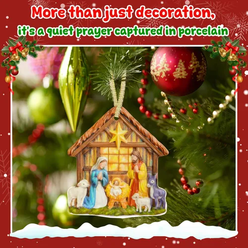 Miniatura 6 de TEEZWONDER Regalos navideños cristianos para mujeres y hombres - O Holy Night Adornos navideños de natividad en porcelana 3D 2025 - Regalos
