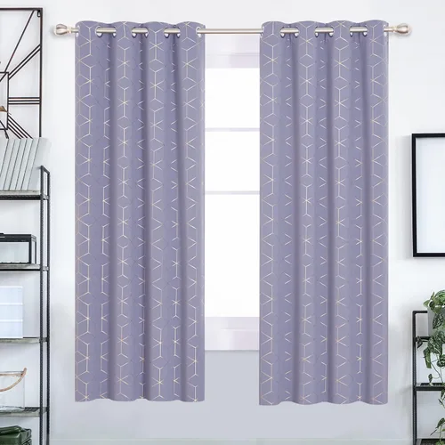 Miniatura 65 de Deconovo Cortinas opacas, aislamiento térmico y reducción de ruido, estampado de lámina de diamante – ojales en la parte superior, 2 paneles, Negro