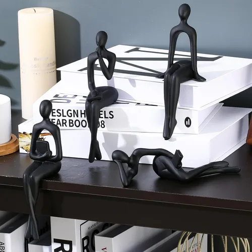 Miniatura 3 de CYYKDA Decoración para estantería Estatua del pensador negra Figuras Set de 4 - Decora tu hogar, oficina o estantería con esculturas de arte
