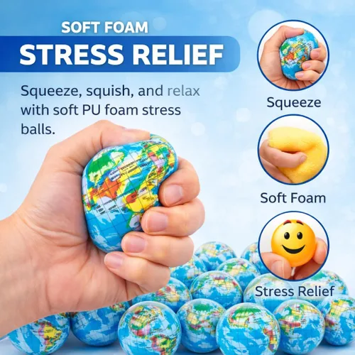 Miniatura 3 de Paquete de 24 minibolas de espuma suave con forma de globo, juguete de 2.5 pulgadas, juguete de mundo exprimible para aliviar el estrés, novedades