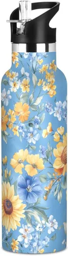 Miniatura 19 de Autumn Flowers Carnation Cactus Amaryllis Brown Leak Proof & BPA Free Sport Insulated Water Bottle With Straws Leak-proof Double-Wall Insulation for