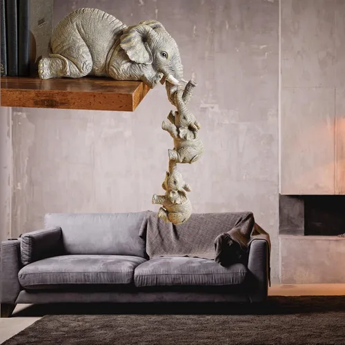 Miniatura 2 de Juego de 3 estatuas de elefante, resina para colgar 2 elefantes en el borde, escultura de elefantes de la suerte colgando del borde de un estante