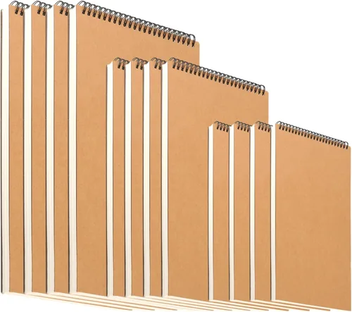 HEIHAK Juego de 12 cuadernos de bocetos A3 A4 A5, 60 páginas, 30 hojas de bolsillo encuadernado en espiral superior, bloc de notas en espiral, blocs