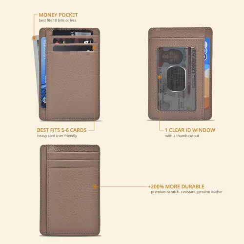 Miniatura 2 de Carteras de cuero Oak Leathers, delgadas y minimalistas con bloqueo RFID, tarjetero de bolsillo frontal para hombres y mujeres, Desnudo