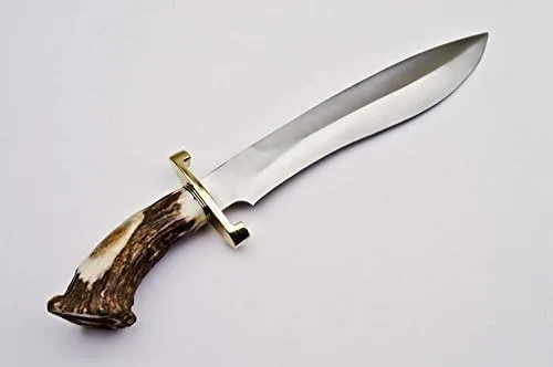 Miniatura 5 de Cuchillo de caza hecho a mano de acero D2 cuchillo de supervivencia con mango de asta de ciervo (S-963)