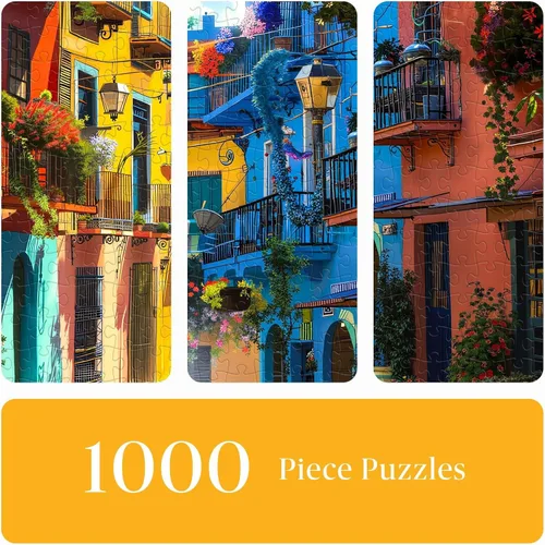 Miniatura 4 de Rompecabezas para adultos de 1000 piezas, colorida calle Italia, 27.6 x 19.7 pulgadas, alivio del estrés y desafío cognitivo, regalo ideal