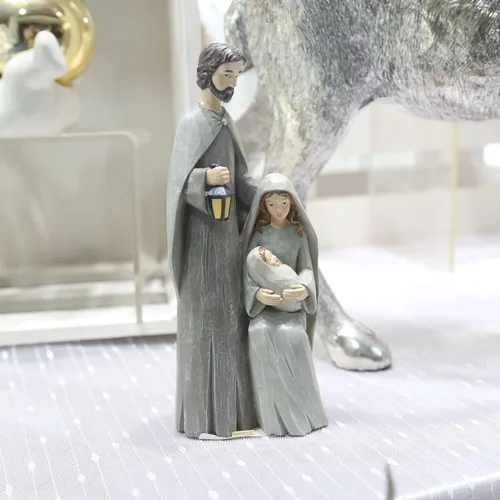 Miniatura 2 de Figuras de la Santa Familia para interiores, estilo grabado en madera, estatuas de resina de Jesús, decoraciones de mesa católicas para decoración