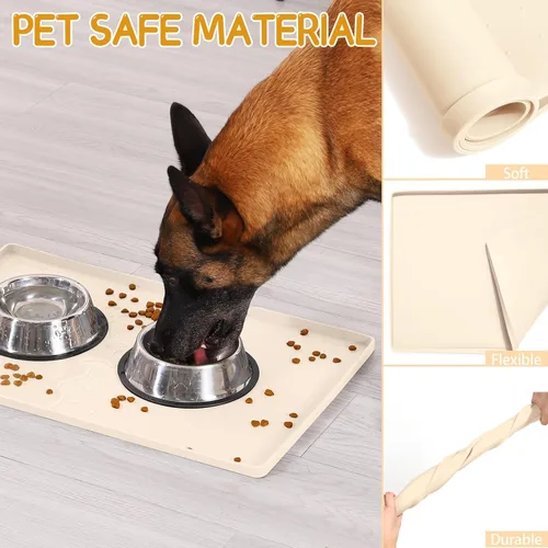 Miniatura 6 de MateeyLife Tapete de Silicona para Comida de Gatos y Perros para Pisos Impermeable, Tapetes Antideslizantes para Tazones de Perros para Comida