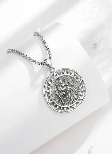 Miniatura 53 de CELESTIA Medallas de plata de ley 925 San Miguel/San Cristóbal/San Benito/San Gabriel/Virgen María/Jesús/Caravaca/Metatrón/Sello de los Siete