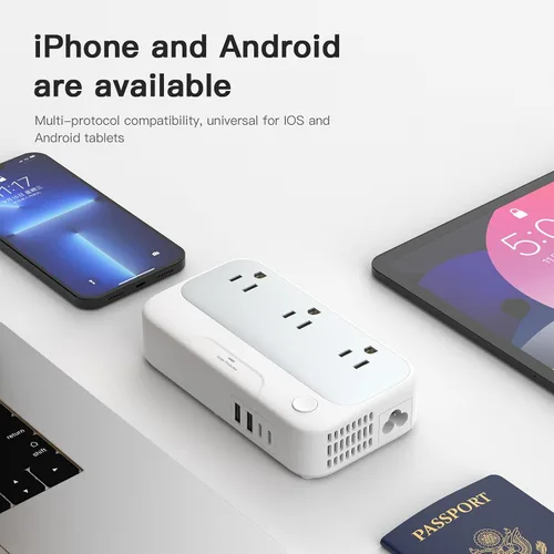 Miniatura 5 de Convertidor de voltaje universal EE.UU. a Europa, combo convertidor de viaje de 220 V a 110 V, adaptador europeo de reducción de voltaje de 250 W