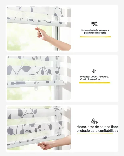 Miniatura 3 de LazBlinds Persianas estilo cebra sin cordones para ventanas, con patrón de doble capa para máxima privacidad y control de la luz, elegantes