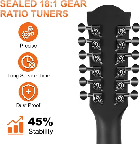 Miniatura 4 de Vangoa Guitarra acústica y eléctrica de 12 cuerdas para zurdos, corte Dreadnought de 42 pulgadas de tamaño completo, tapa de abeto y cuerpo