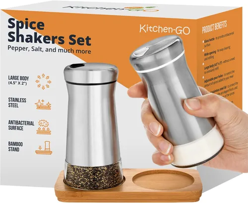 Miniatura 8 de Juego de saleros y pimenteros con agujeros ajustables para verter – Elegante dispensador de especias de acero inoxidable – Perfecto para Himalaya