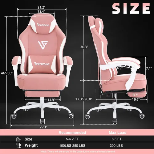 Miniatura 2 de Silla de juego Vonesse, silla de computadora de tela con colchón de muelles de bolsillo, silla de oficina con reposapiés y soporte lumbar de masaje
