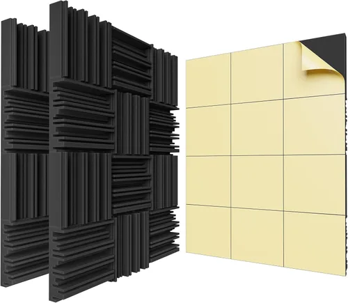 Miniatura 19 de Paquete de 12 paneles de pared insonorizados, paneles de espuma acústica de 12" x 12" x 2" para paredes, panel insonorizante autoadhesivo, paneles