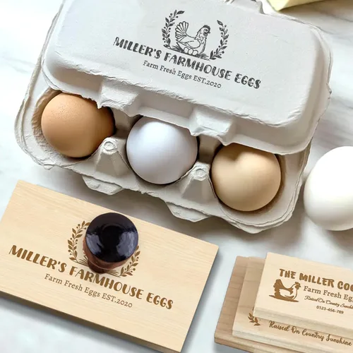 UBJVA Sellos de cartón de huevos personalizados personalizados para huevos frescos de granja, sello de goma de madera para gallinero de granja