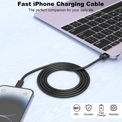Miniatura 7 de Lieyichan Cable Carplay para automóvil, cable USB A a Lightning de 3 pies, cable de carga para iPhone compatible con iPhone 14pro Negro