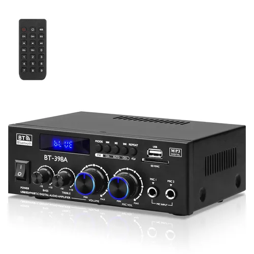 Receptores de amplificador estéreo, BT-398A Bluetooth 5.0 amplificador de audio RMS 60W+60W 2.0 canales Mini amplificadores de sonido Amplificadores