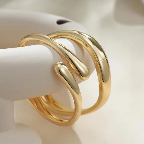 Miniatura 7 de Brazaletes de oro, para mujer, modernos, chapados en oro de 18 quilates, juego de brazaletes gruesos de oro, no se deslustra, impermeable, regalos