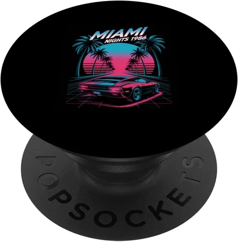 Miami Nights 1986 Retro Synthwave Sunset PopSockets Adhesive PopGrip