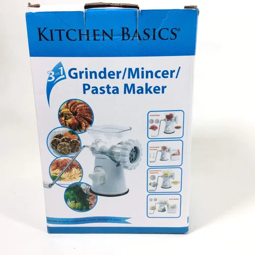 Picadora de carne y vegetales 3 en 1, de la marca Kitchen Basics, máquina para rellenar salchichas de 3 tamaños, máquina para pastas, Blanco
