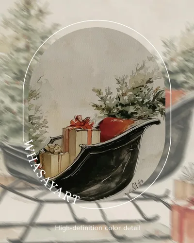 Miniatura 6 de Arte de pared con trineo, árbol navideño y cajas de regalo, 12 x 16 pulgadas, lienzo enmarcado de Navidad, cuadro rústico festivo, obra de arte