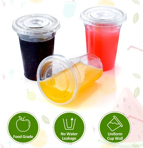 Miniatura 3 de Eupako 10 onzas - 100 juegos de vasos de plástico con tapas, vasos desechables transparentes con tapas, contenedores para bebidas frías, postres, 10