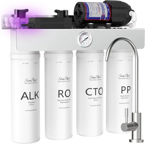 Miniatura 7 de SimPure Sistema de ósmosis inversa sin tanque T1-400UV con UV, certificado NSF/ANSI 58, sistema de filtro de agua RO para debajo del fregadero 400