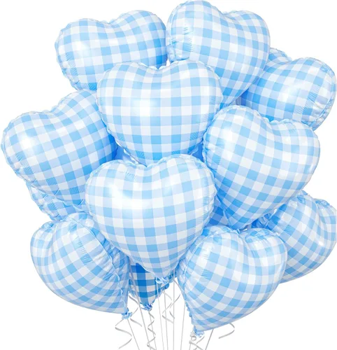 Miniatura 47 de Globos de corazón azul bebé, 10 piezas de globos en forma de corazón azul claro y blanco pastel, globos de papel de aluminio blanco arena crema