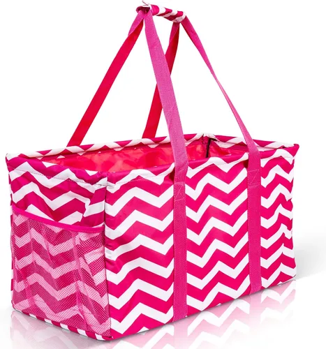 Miniatura 23 de Bolsa de utilidad extragrande Lucazzi - Cesta de lona rectangular plegable reutilizable con marco de alambre con dos bolsillos exteriores