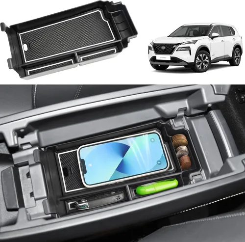 Miniatura 9 de Organizador de reposabrazos 2021-2024 2025 para Nissan Rogue (S/SV/SL/Platinum/Rock Creek), organizador de consola central de plástico ABS y goma