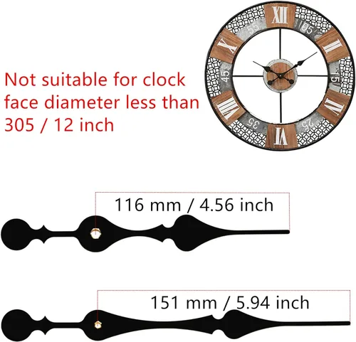 Miniatura 3 de TIKROUND Youngtown12888 - Reloj con eje de 0.906 in con 2 manecillas de pala para adaptarse a diales de hasta 15.7 pulgadas de diámetro.
