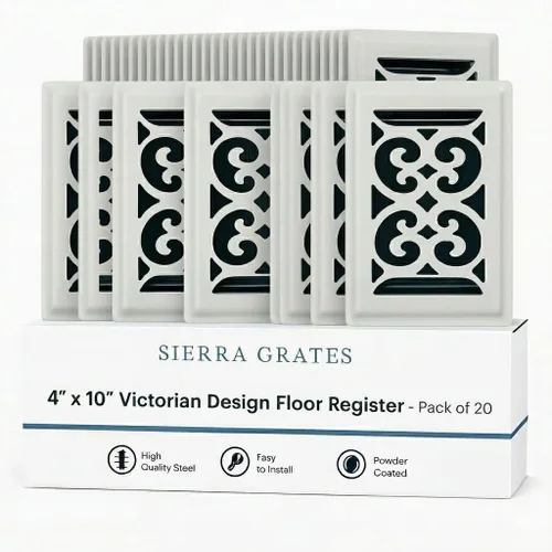 Miniatura 45 de Registro victoriano de piso de 4 x 10 pulgadas en acabado gris granito - Cubiertas de ventilación para piso del hogar - Cubiertas decorativas