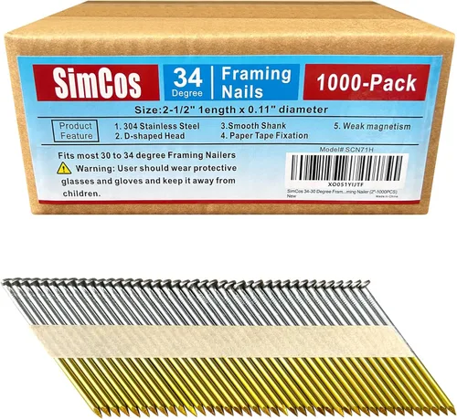 Miniatura 15 de Clavos para enmarcar de 34 a 30 grados, acero inoxidable 304, cabeza D, mango liso, cinta de clavos para clavar enmarcar de 30 a 34 grados