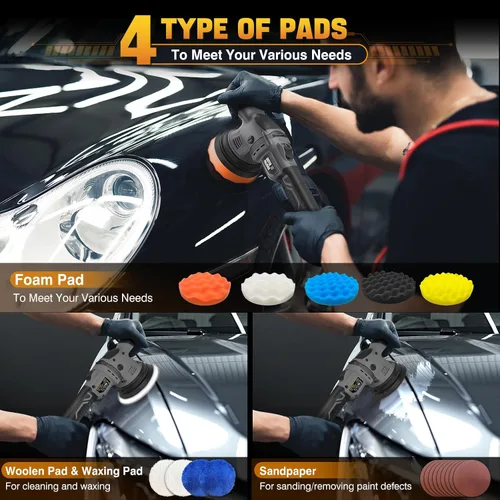 Miniatura 7 de VERVEWAVE Kit de pulidor inalámbrico para batería Dewalt de 20 V (sin batería), pulidor orbital de coche de 6 pulgadas, velocidad variable de 1800 a