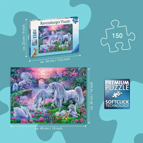 Miniatura 3 de Ravensburger Rompecabezas de 150 piezas con diseño de unicornios en la puesta de sol para niños, cada pieza es única, las piezas encajan