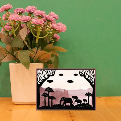 Miniatura 5 de Troqueles de corte de fondo de elefantes, animales, marco de fondo, troqueles para hacer tarjetas, fondo de árboles, troquelado, plantilla