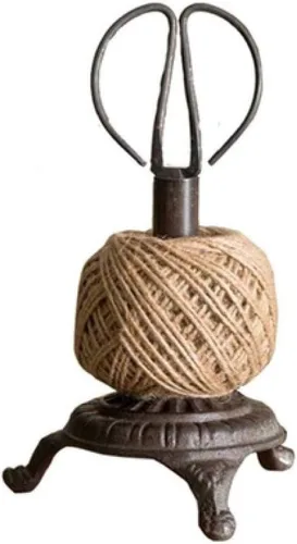 520057 Juego de soporte para bola de cordel de yute, tijeras y máquina de coser, estilo rústico de granja de inspiración vintage, regalo para