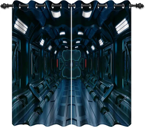 Miniatura 14 de Renaiss Cortinas para ventana del espacio exterior, paso interior de la estación espacial, corredor de ciencia ficción futurista, vista