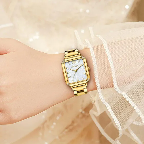 Miniatura 3 de Mini Focus - Reloj de pulsera elegante para mujer (caja de diamantes, esfera de madre de peramanecilla luminosacalendario) reloj de acero inoxidable