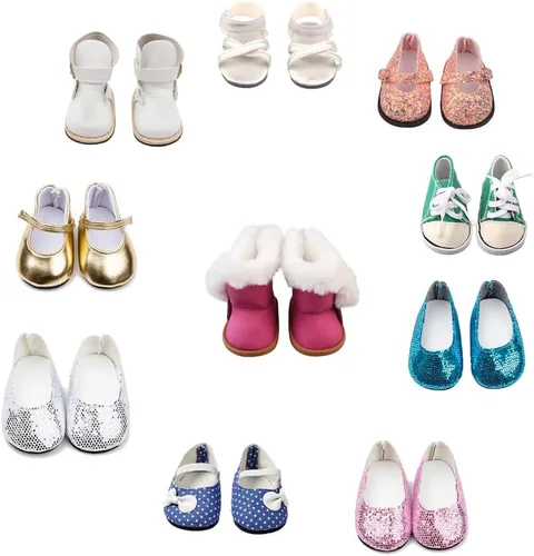 10 pares de zapatos de muñeca de 18 pulgadas, botas BOSOIRSOU de 2.75 pulgadas, zapatos de baile, sandalias, zapatos casuales, zapatos de lona para