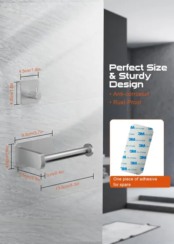 Miniatura 6 de Anfly Soporte de papel higiénico para caravana, soporte de papel higiénico adhesivo de níquel cepillado con 2 ganchos para colgar para cámper, baño