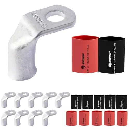 Miniatura 10 de SELTERM 5 piezas terminales de cable de cobre estañado 1/0 AWG perno de 1/2", extremos de cable de batería, terminales de anillo, conectores