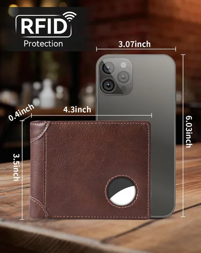Miniatura 44 de Swallowmall AirTag Billetera para hombre con bloqueo RFID, de piel auténtica, plegable, para AirTag con 1 ventana de identificación, 13 tarjeteros
